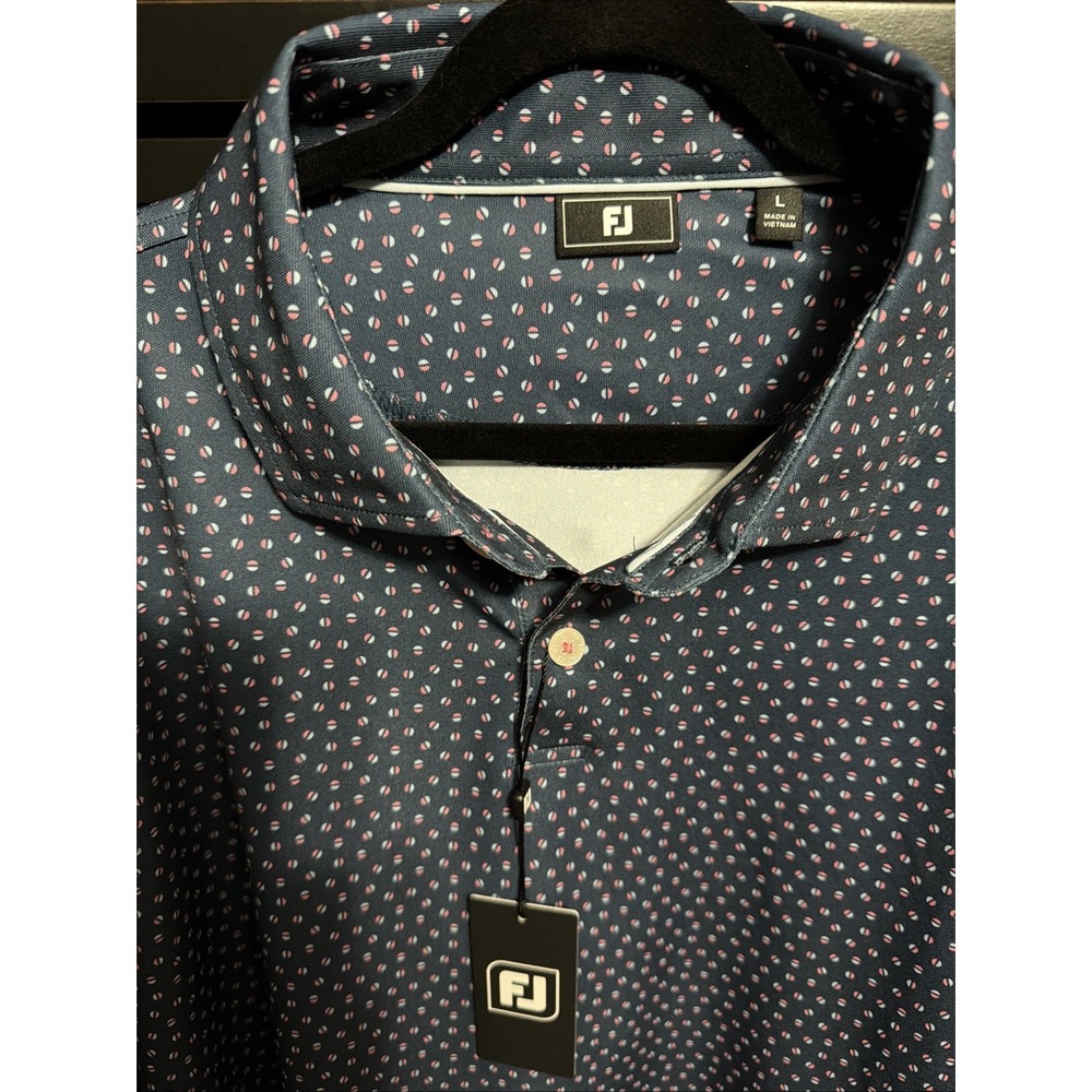 FootJoy NWT L Bounce Print Blue Denim Tonys Market Charity‎ Polo Shirt A01